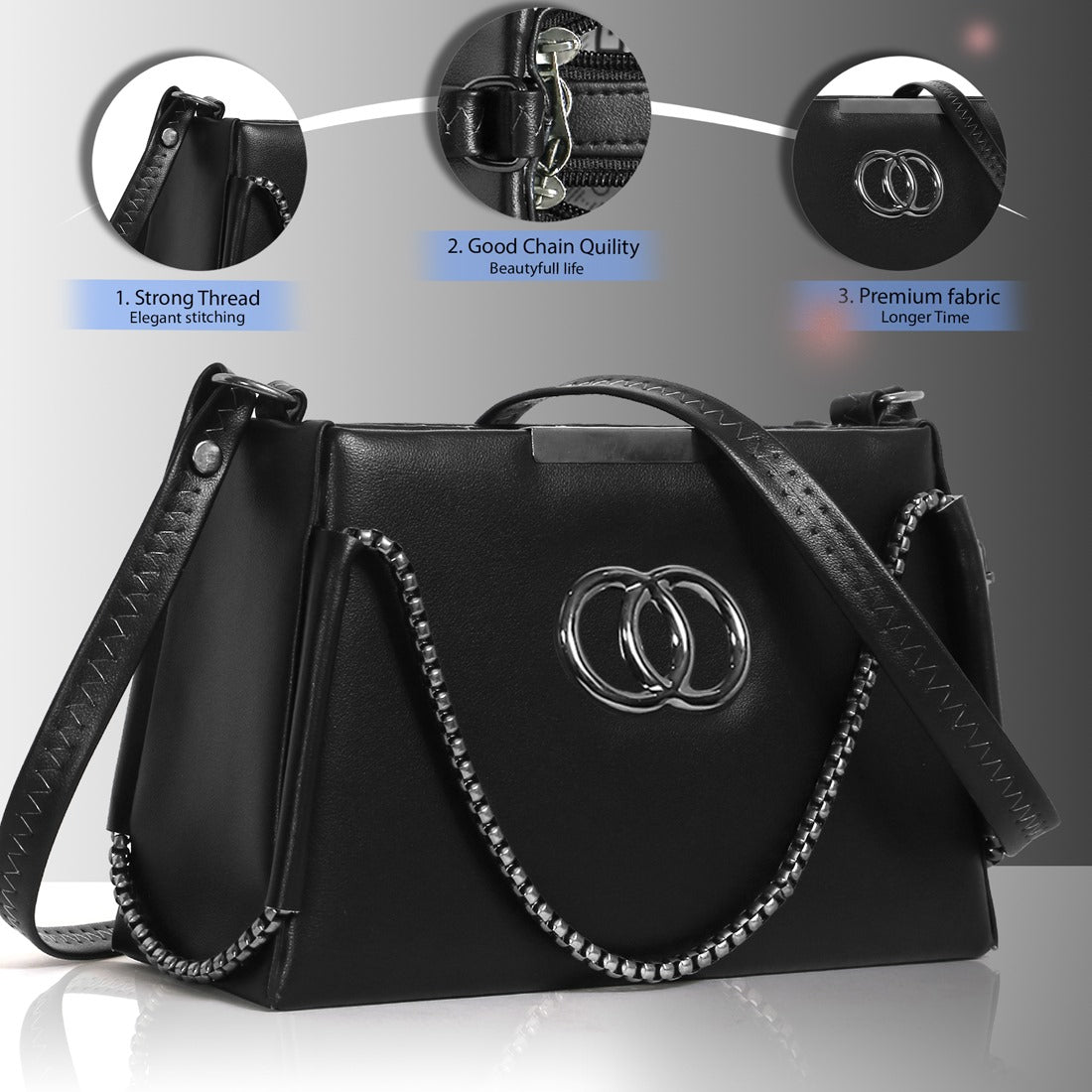 Classicove Elegant Black Shoulder Bag with Chain Detailing & Premium Finish Desi Hands