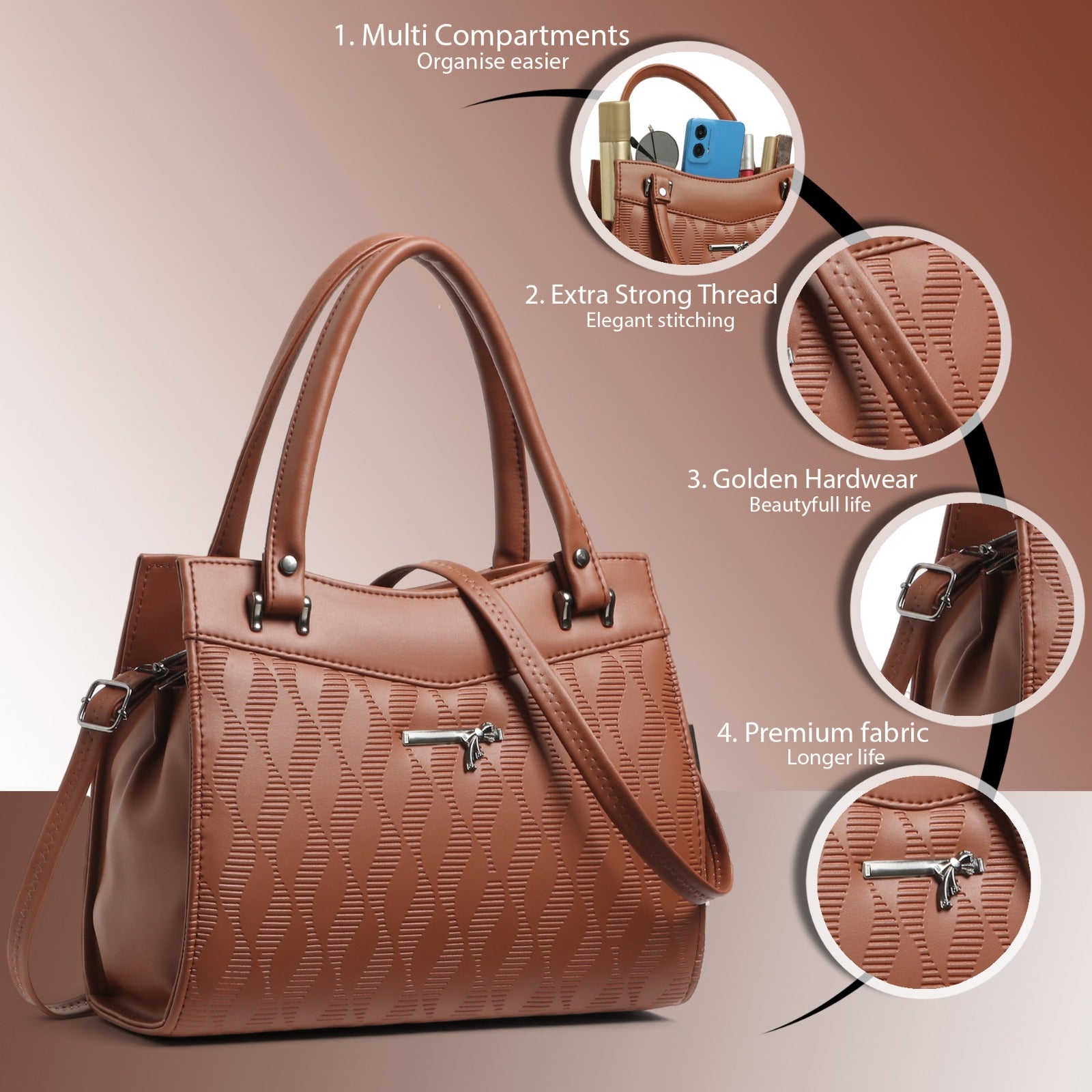 Classicove Elegant Brown Handbag with Multi-Compartments for Women Desi Hands