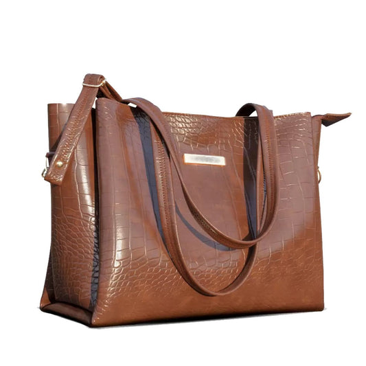 Classicove Elegant Brown Croc-Textured Tote Bag for Women Desi Hands