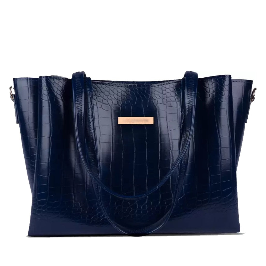 Classicove Premium Navy Blue Croc-Textured Tote Bag for Women Desi Hands