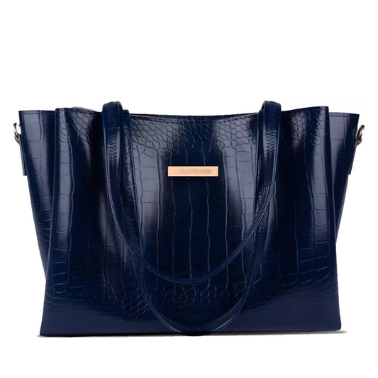 Classicove Premium Navy Blue Croc-Textured Tote Bag for Women Desi Hands