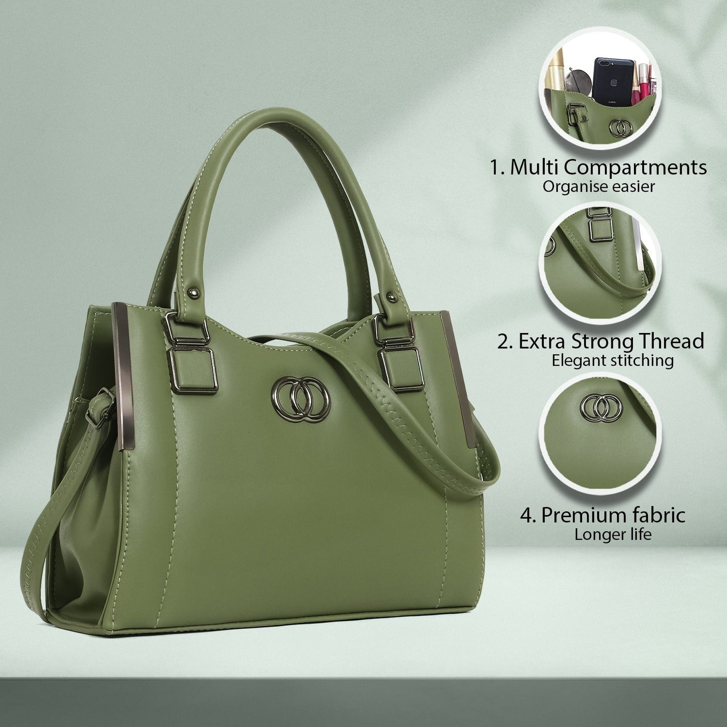 Classicove Elegant Green Handbag with Multi-Compartments for Women Desi Hands