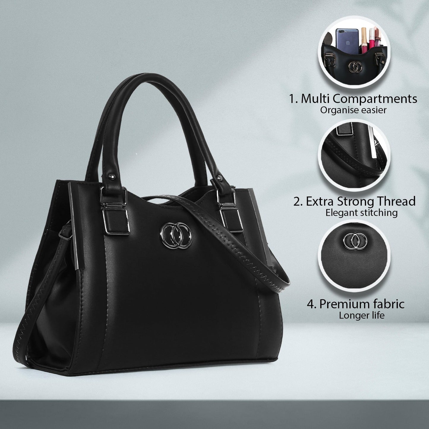 Classicove Black Elegance Handbag with Multi-Compartments & Premium Finish Desi Hands