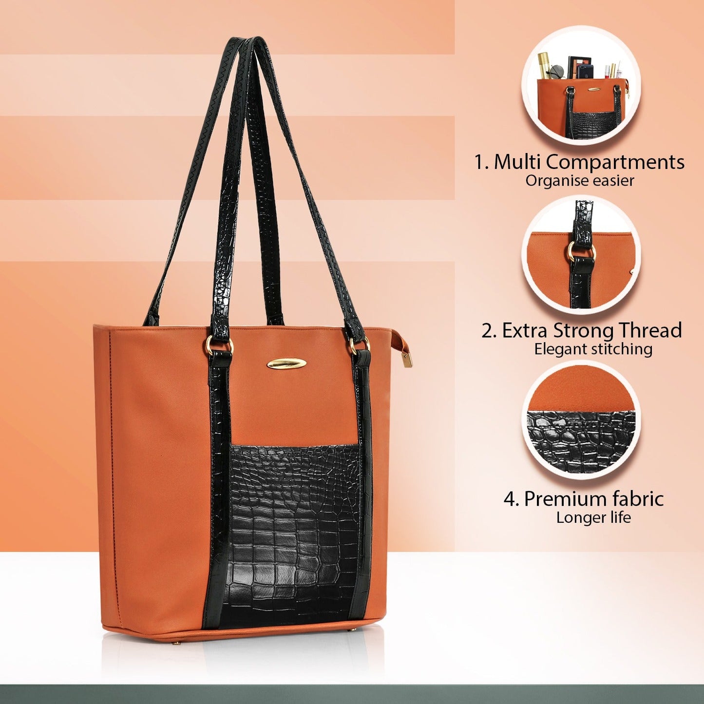 Classicove Dual-Tone Tote Bag with Croc-Texture Detailing & Multi Compartments Desi Hands