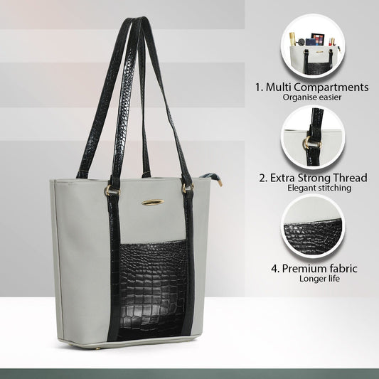Classicove Grey & Black Tote Bag with Multi-Compartments for Women Desi Hands