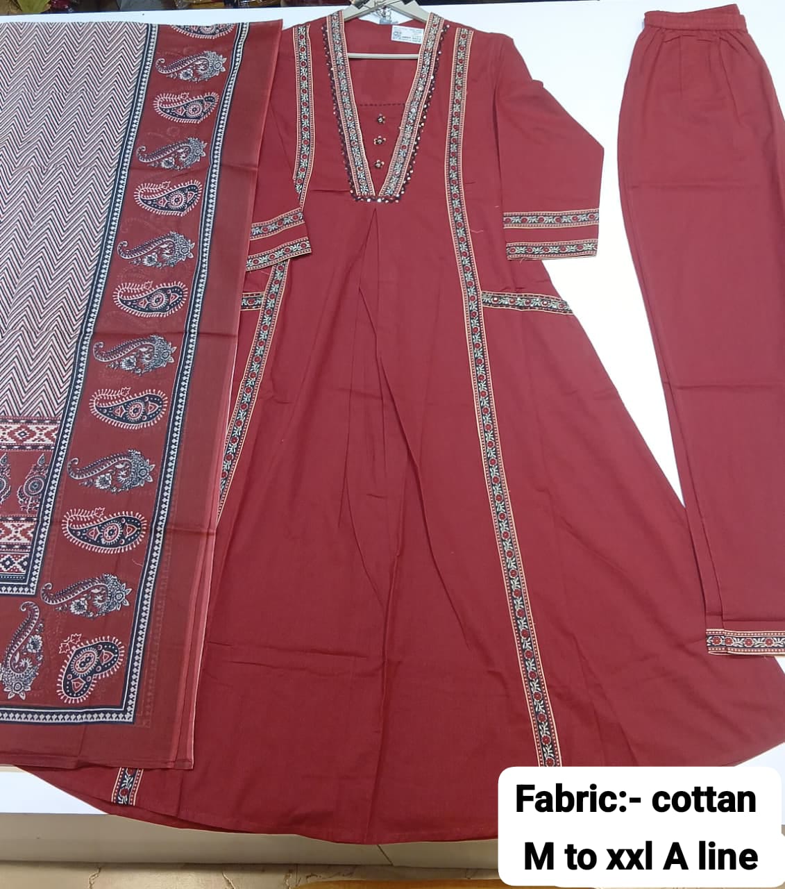 ClassiCove™ | Maroon A-Line Embroidered Punjabi Suit with Pockets Desi Hands