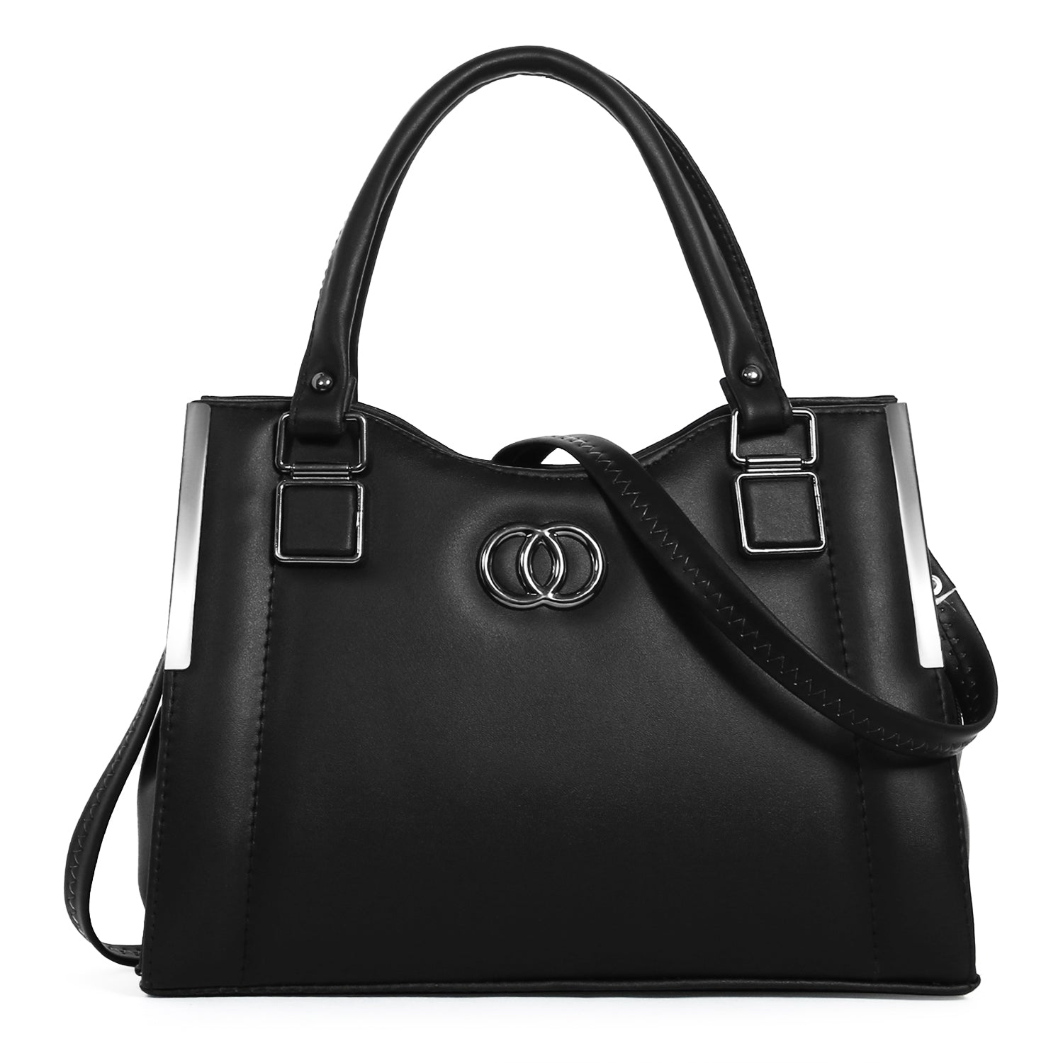 ClassiCove Women Black Handbag | PU Leather Satchel Bag with Sling Strap | Stylish Office & Casual Purse Desi Hands