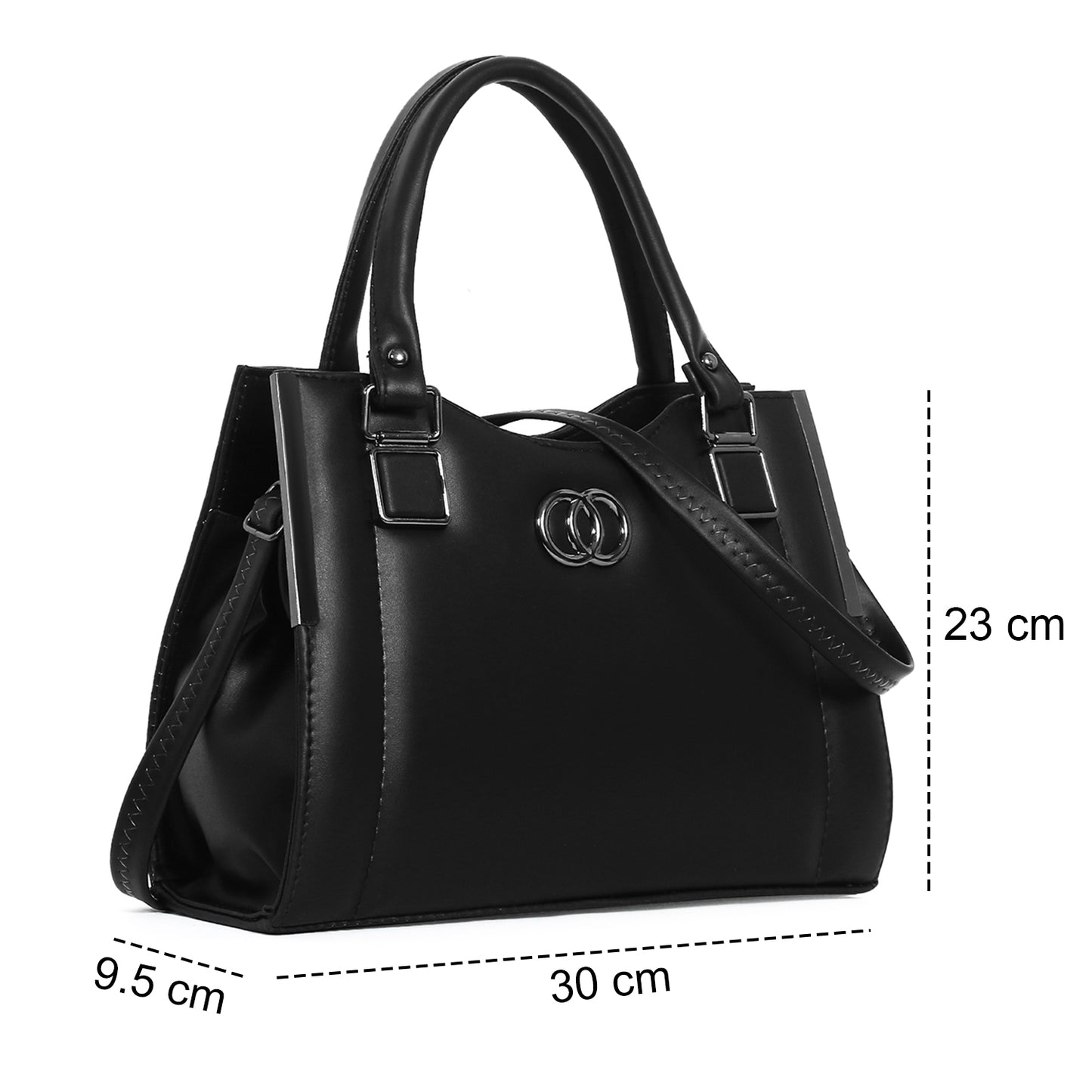 ClassiCove Women Black Handbag | PU Leather Satchel Bag with Sling Strap | Stylish Office & Casual Purse Desi Hands