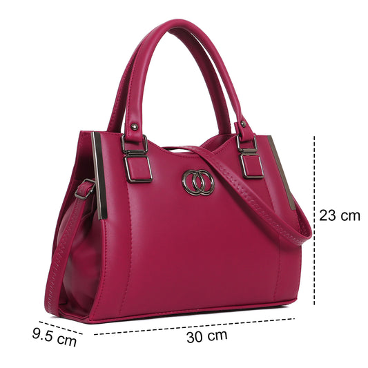 ClassiCove Women Pink  Handbag | PU Leather Satchel Bag with Sling Strap | Stylish Office & Casual Purse Desi Hands