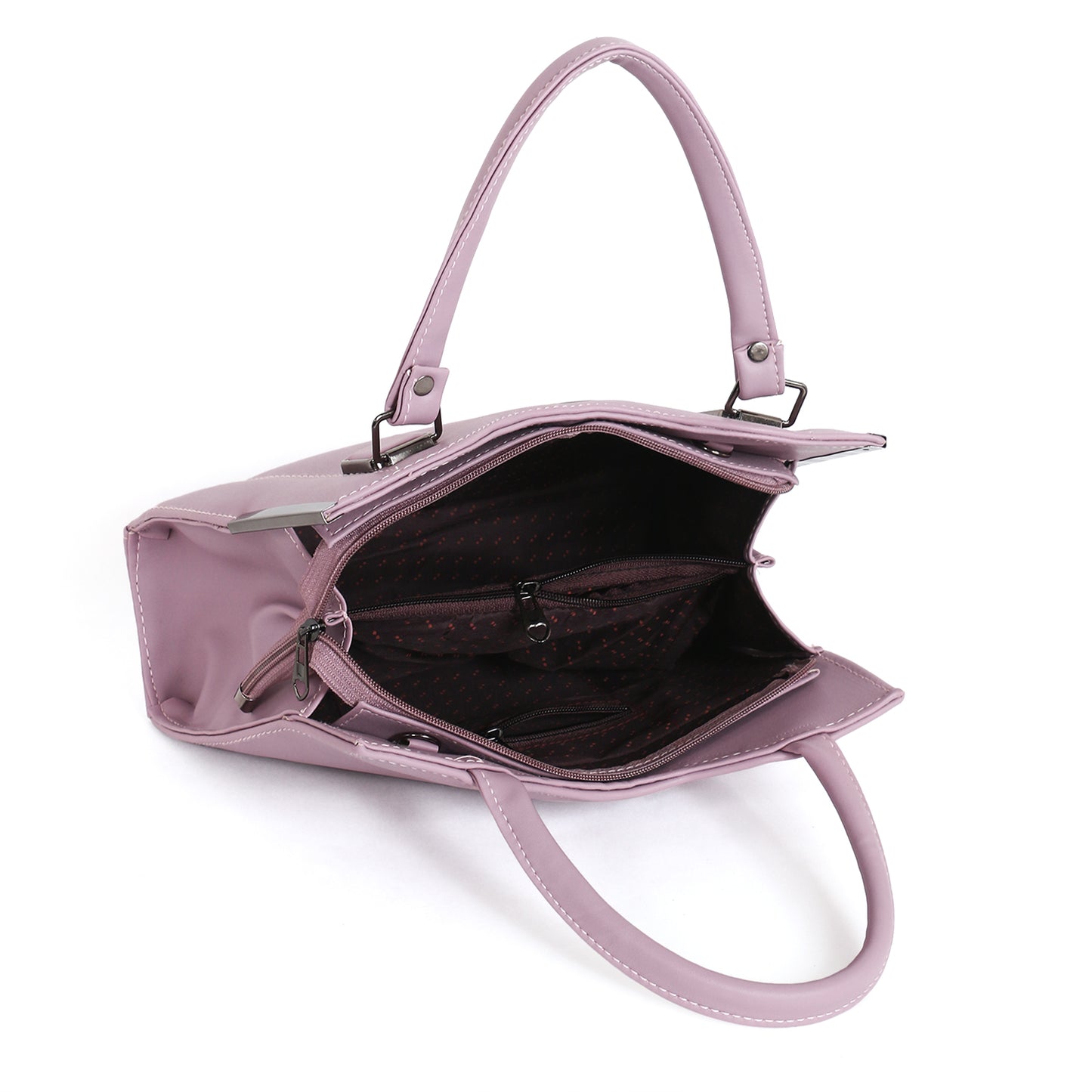 Classicove Lilac Handbag with Multi Compartments and Elegant Metal Detailing Desi Hands