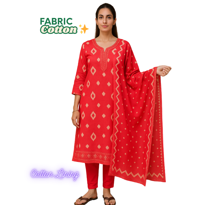 ✨ Product Title:
Rust Red Printed Punjabi Suit with Mal Cotton Lining – Desi Hands by ClassicCove™ Desi Hands