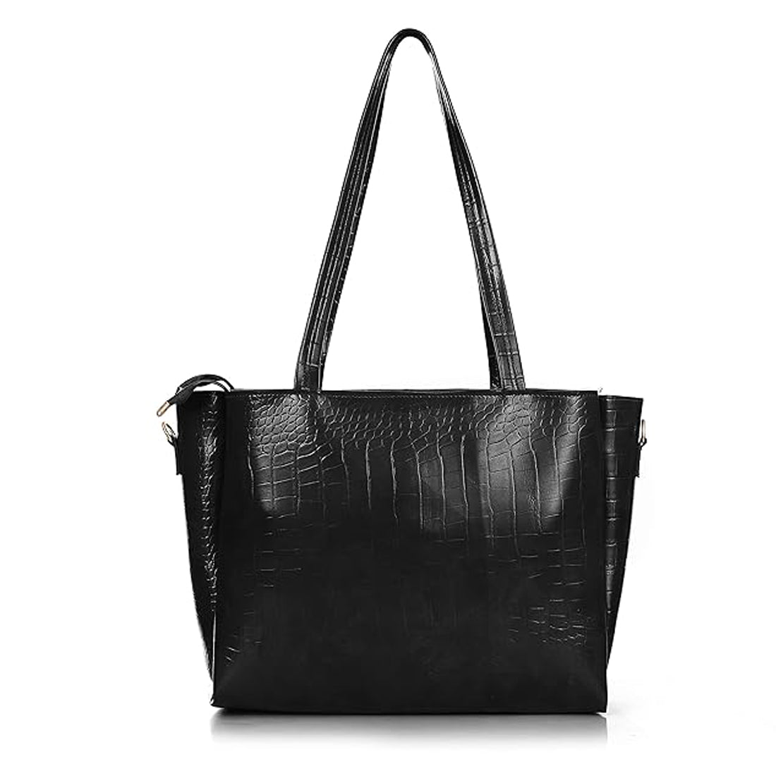 Classicove Black Croc-Textured Tote Bag with Spacious Compartments Desi Hands