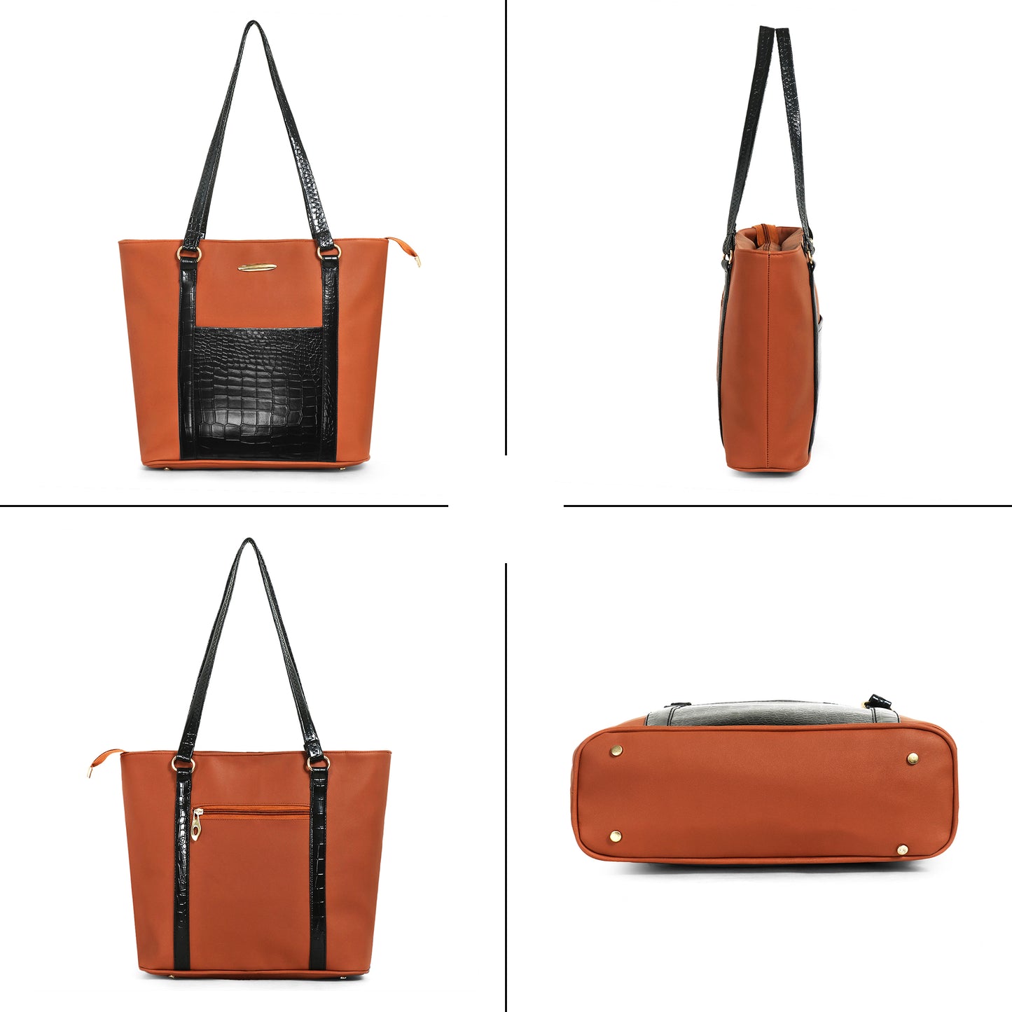 Classicove Dual-Tone Tote Bag with Croc-Texture Detailing & Multi Compartments Desi Hands