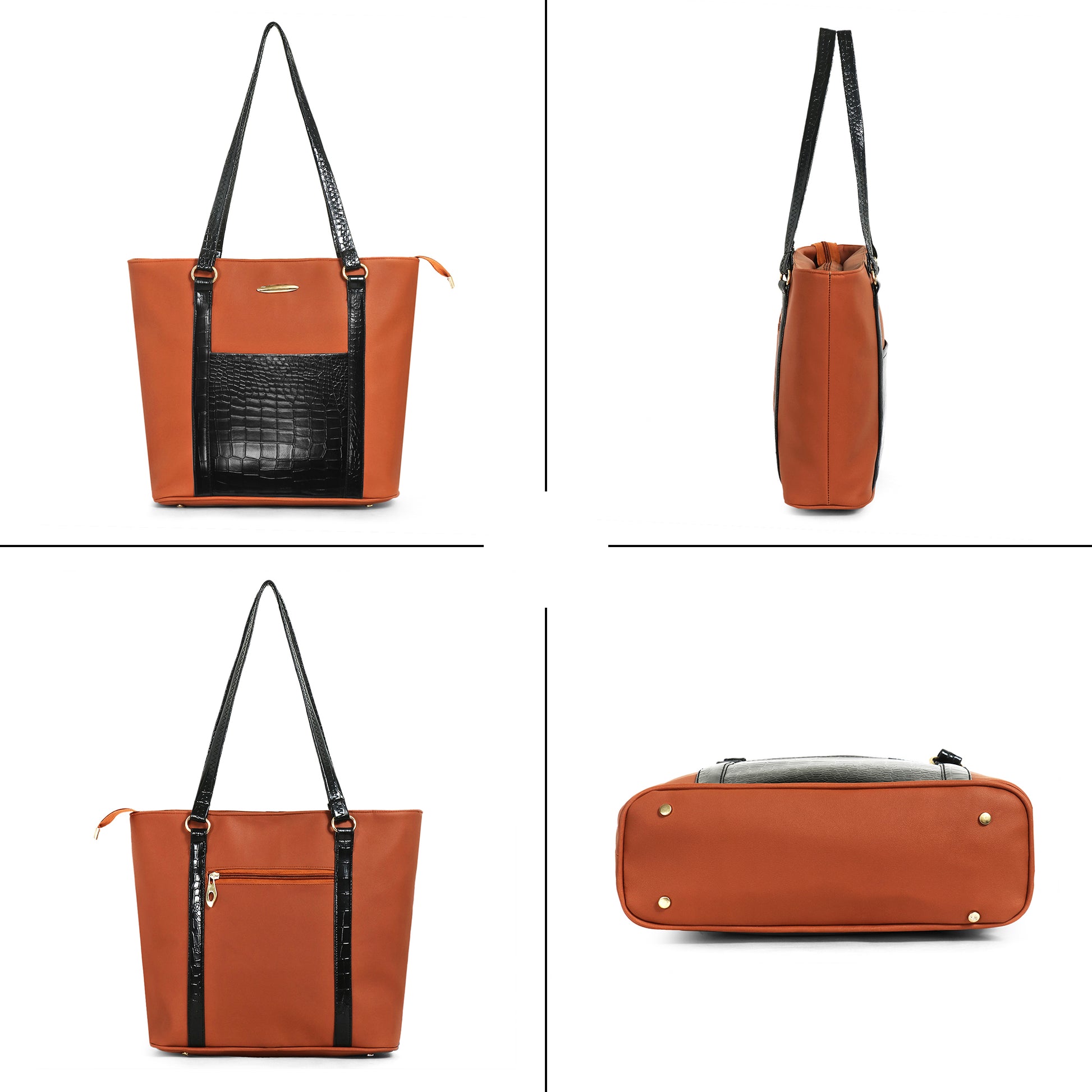 Classicove Dual-Tone Tote Bag with Croc-Texture Detailing & Multi Compartments Desi Hands