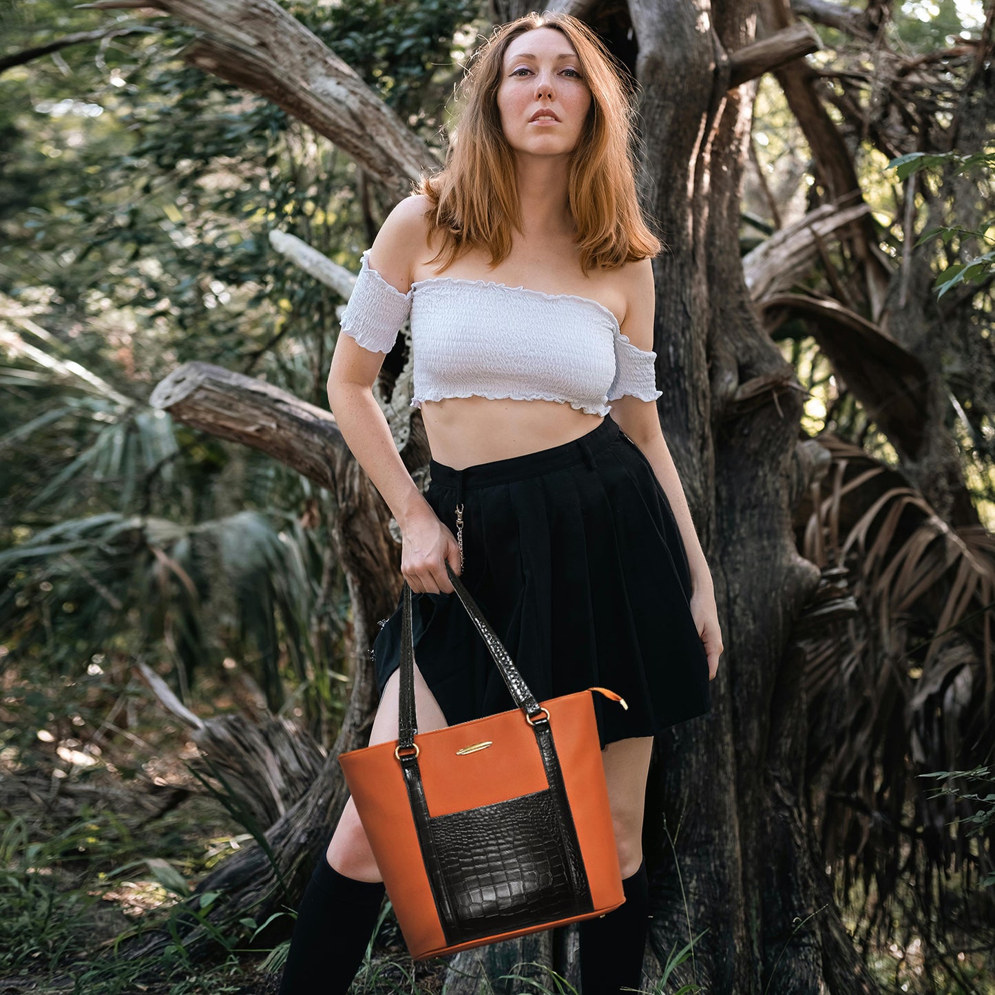 Classicove Dual-Tone Tote Bag with Croc-Texture Detailing & Multi Compartments Desi Hands