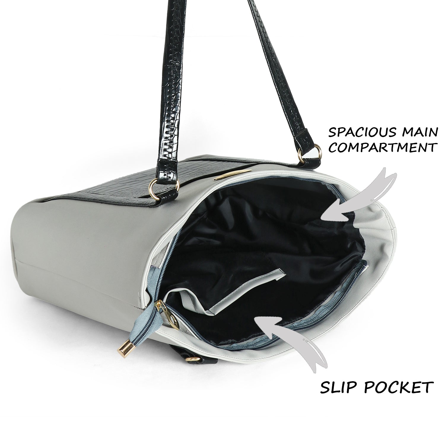 Classicove Grey & Black Tote Bag with Multi-Compartments for Women Desi Hands