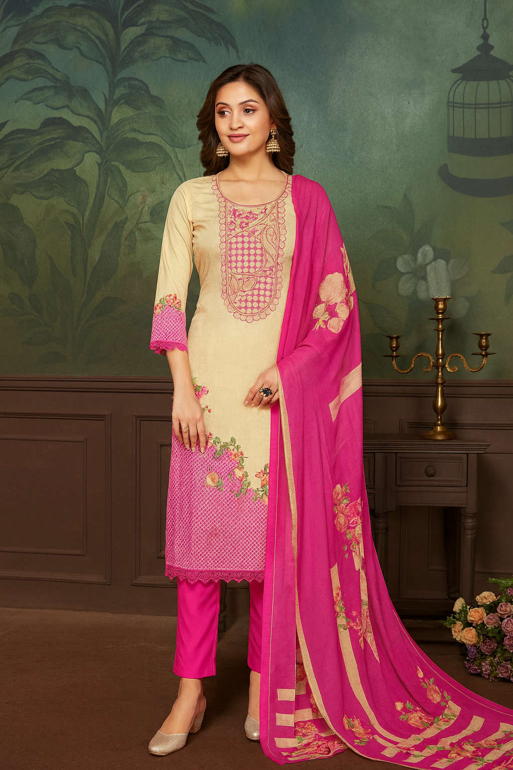 ClassiCove™ Elegant Chinon Silk Suit with Pant Bottom & Dupatta