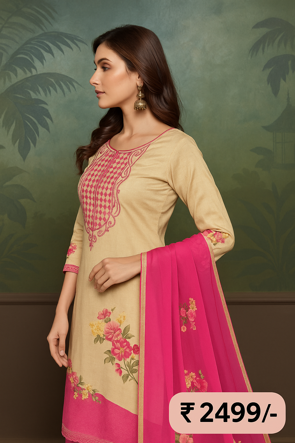 ClassiCove™ Elegant Chinon Silk Suit with Pant Bottom & Dupatta