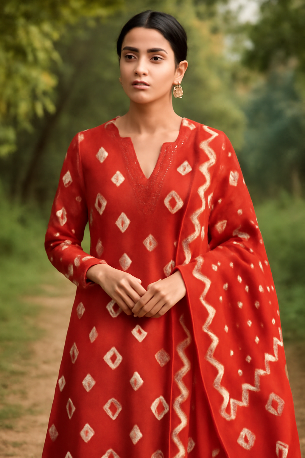 ✨ Product Title:
Rust Red Printed Punjabi Suit with Mal Cotton Lining – Desi Hands by ClassicCove™