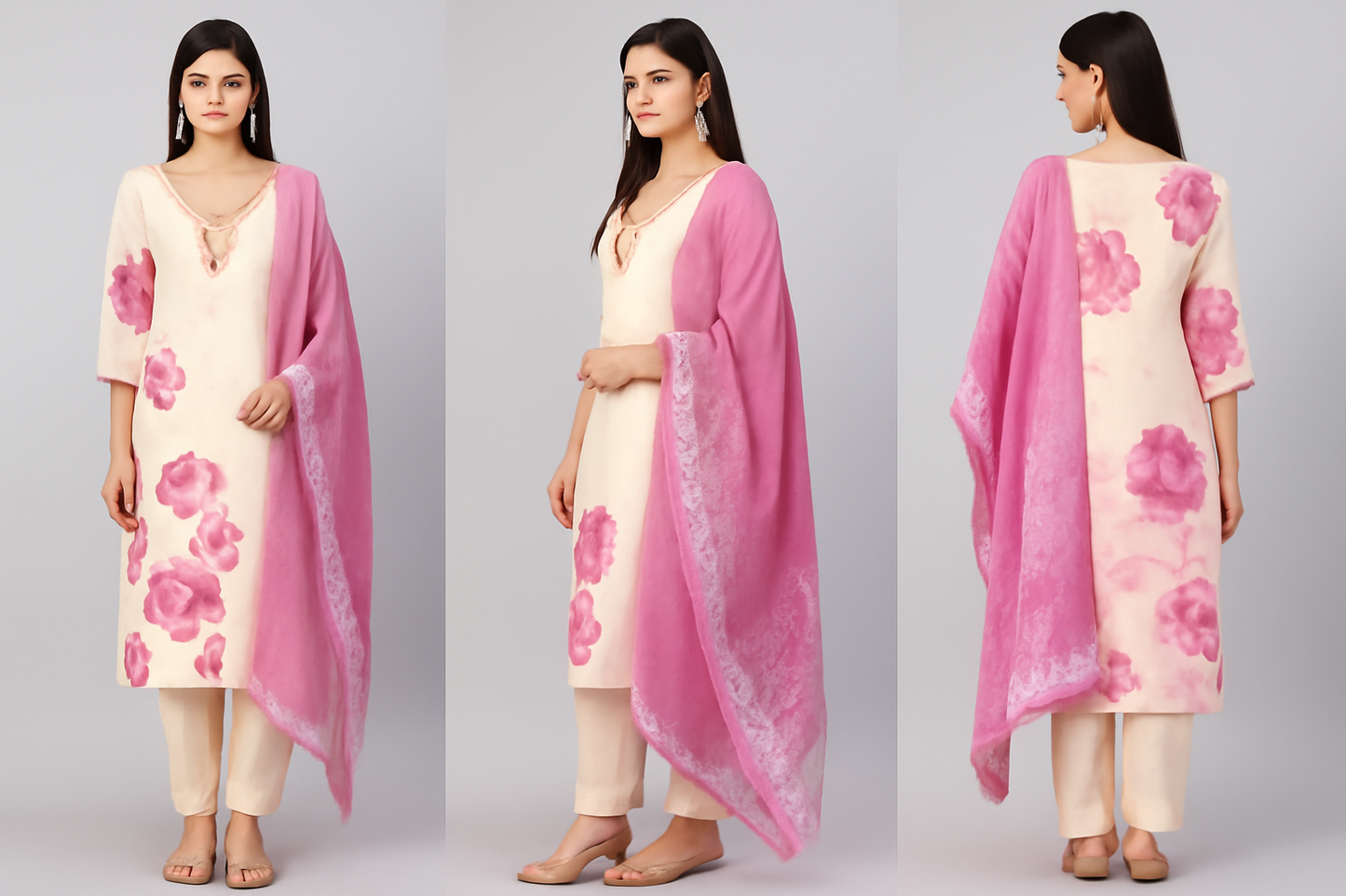 Cream & Pink Flower Design Punjabi Suit – Desi Hands by ClassicCove™