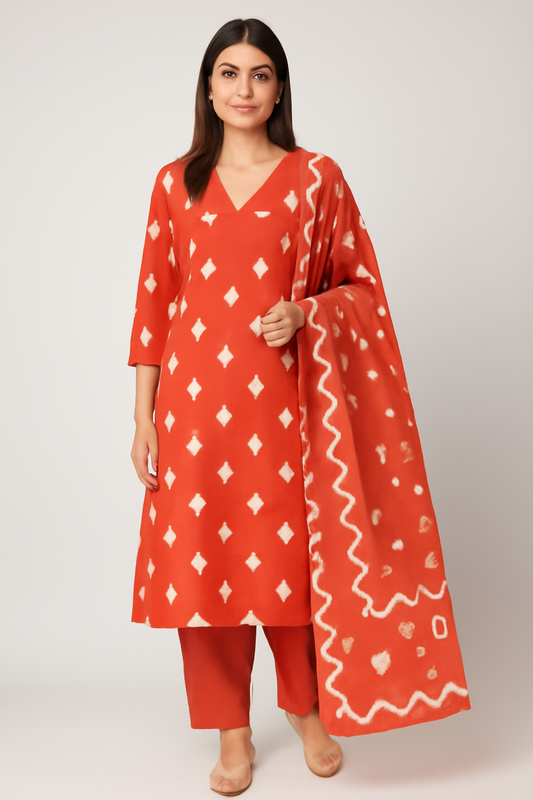 ✨ Product Title:
Rust Red Printed Punjabi Suit with Mal Cotton Lining – Desi Hands by ClassicCove™
