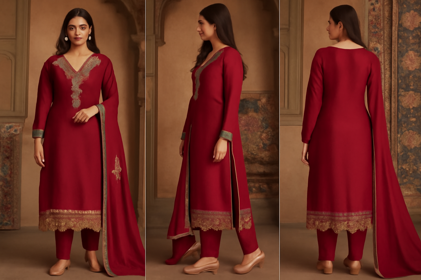 Classicove™ Red Pure Cotton Vichitra Suit Set – Desi Hands Exclusive