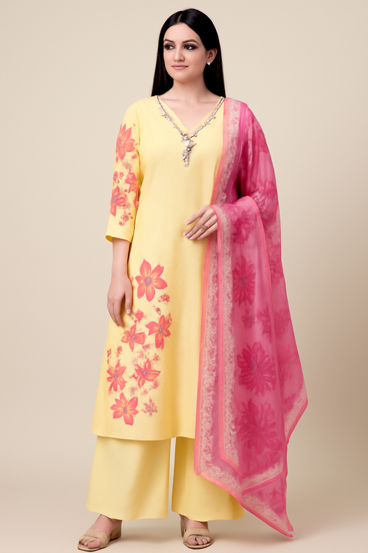 Cream & Pink Flower Design Punjabi Suit – Desi Hands by ClassicCove™