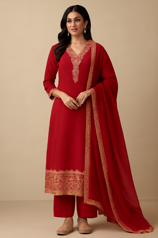 Classicove™ Red Pure Cotton Vichitra Suit Set – Desi Hands Exclusive