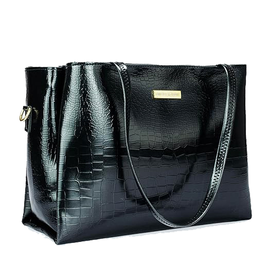 Classicove Black Croc-Textured Tote Bag with Spacious Compartments Desi Hands