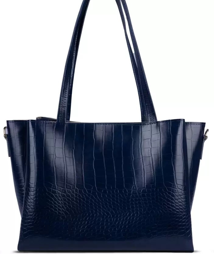 Classicove Premium Navy Blue Croc-Textured Tote Bag for Women Desi Hands
