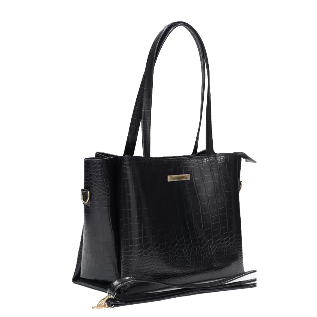 Classicove Black Croc-Textured Tote Bag with Spacious Compartments Desi Hands