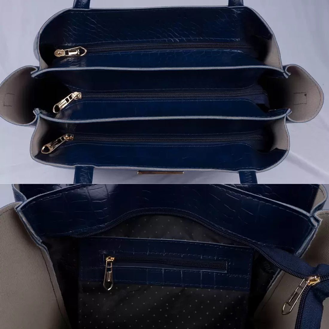 Classicove Premium Navy Blue Croc-Textured Tote Bag for Women Desi Hands