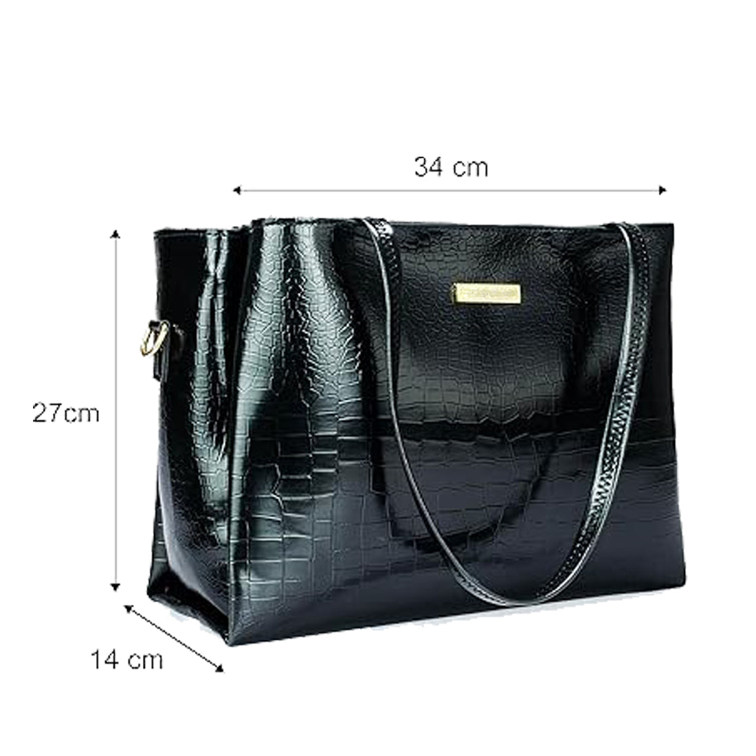 Classicove Black Croc-Textured Tote Bag with Spacious Compartments Desi Hands